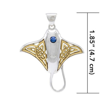 Celtic Manta Ray Sterling Silver and 14 K Gold Pendant QPD072 - Jewelry
